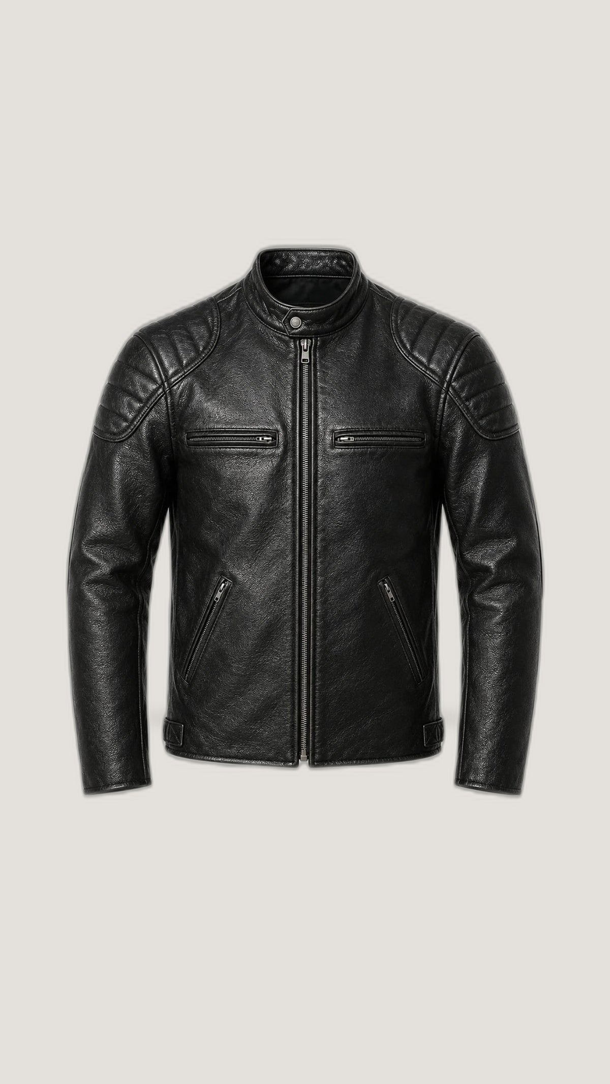 Vintage Black Leather Biker Jacket — 100% Genuine Leather