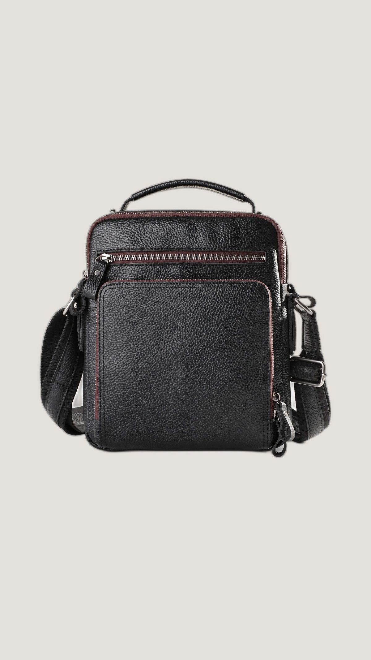 Black Pebbled Leather Messenger Bag