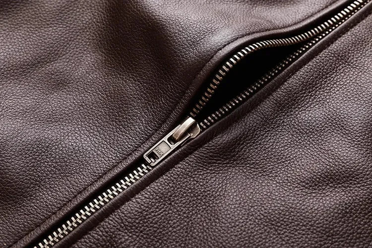 Dark Brown Classic-Collar Cowhide Jacket product detail 5
